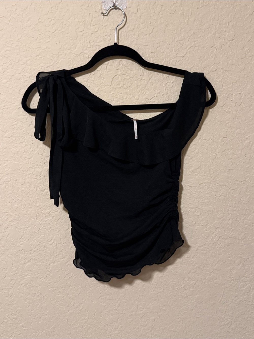 Free People Black Asymmetrical Ruffle Tie Camisole